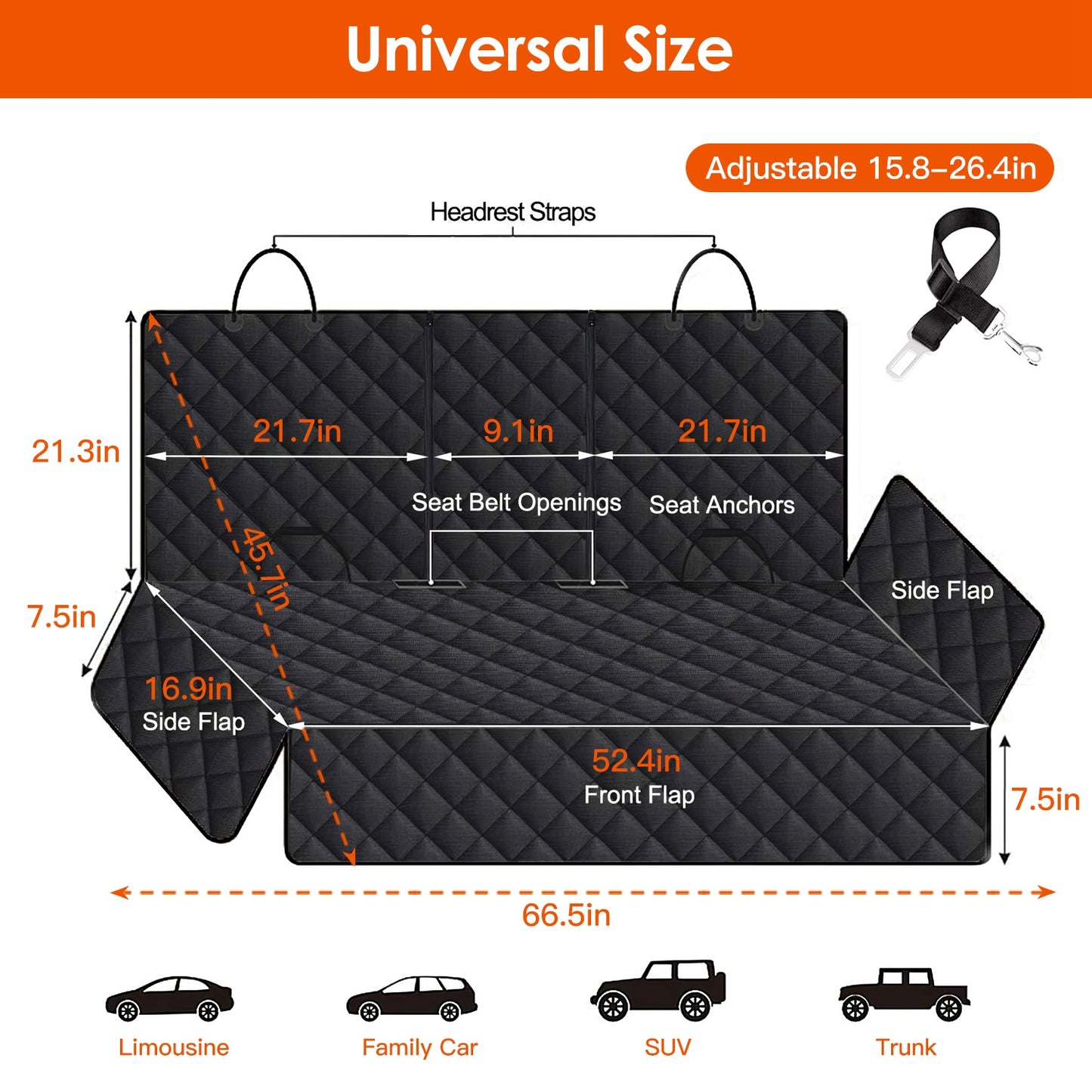 Waterproof Back Seat Cover with Safety Tether
