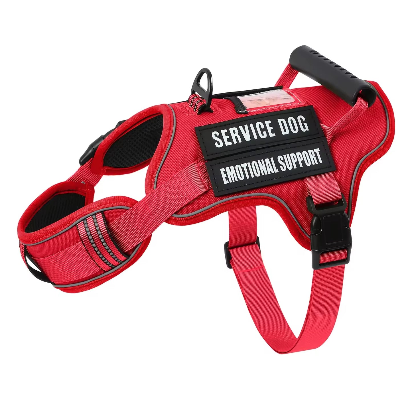 Red tactical dog harness with reinforced control handle