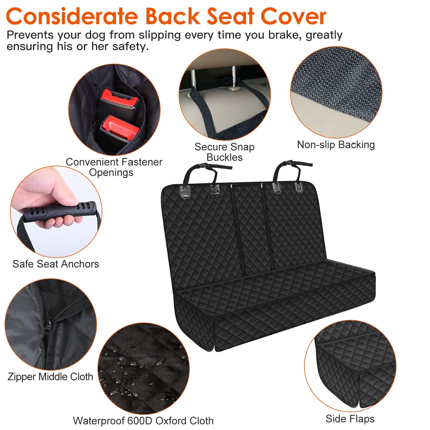 Waterproof Back Seat Cover with Safety Tether